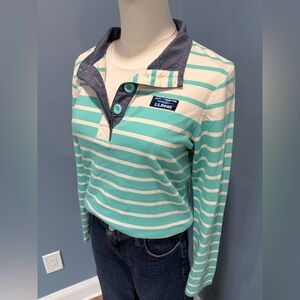 L.L.Bean Striped Henley Pullover XS Blue Green Long Sleeve Top